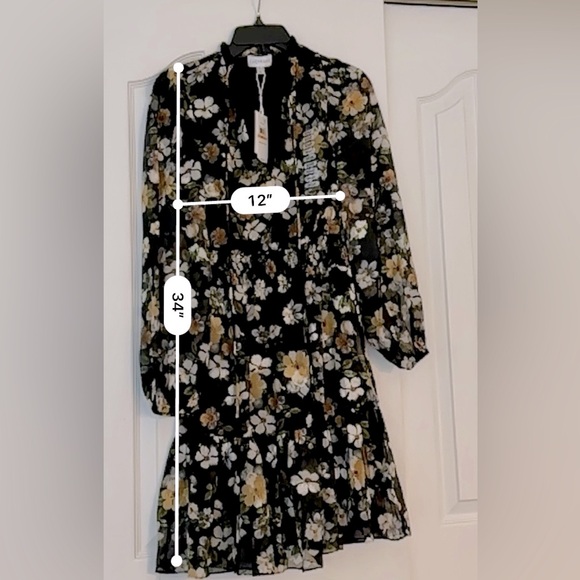 NWT Lucy Paris black Floral  long sleeve lined dress women’s size small - Picture 2 of 4